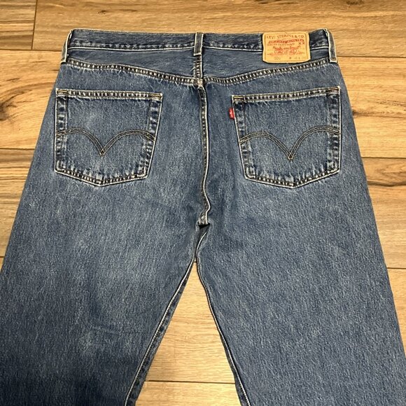 Men's Levis 501 Original Fit Denim Jeans SZ 36x34 Blue Modern Button Fly Red Tab - Picture 12 of 13